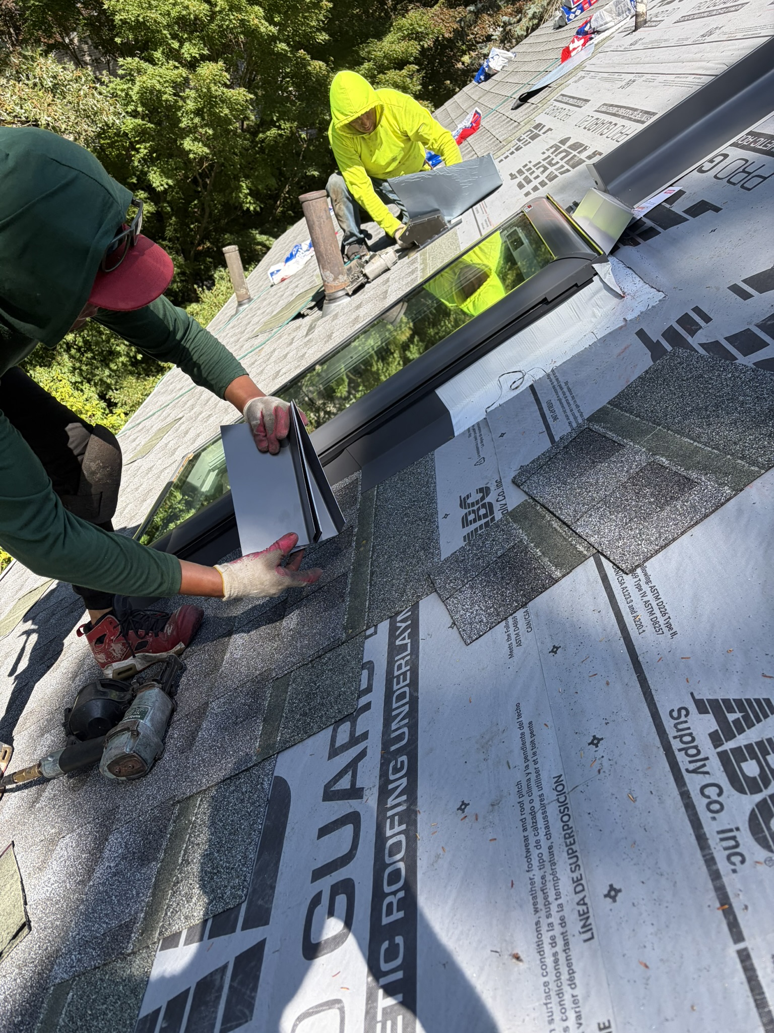 Red Sky Construction crew installing shingles, Greater Boston MA